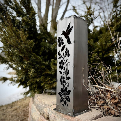 Hummingbird Garden Glow Solar Luminary Pillar - Steel
